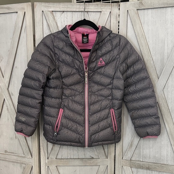 Gerry Kids' Hooded Down Puffer Jacket in Gray and Pink - Picture 1 of 6